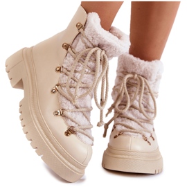 PS1 Kožené zateplené kozačky světle béžová Arisa béžový