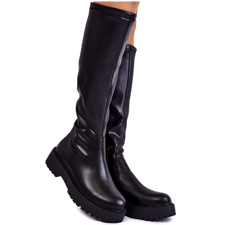 Sergio Leone Dámské Kožené Kozačky Na Černé Platformě Aretha černá