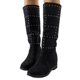 PA1 Černé kozačky na klínku Mercato černá