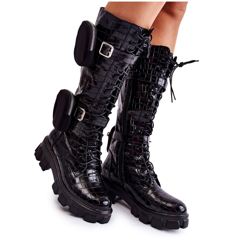 Joia Dámské boty Trappers s kabelkami Black Animal Print Military černá