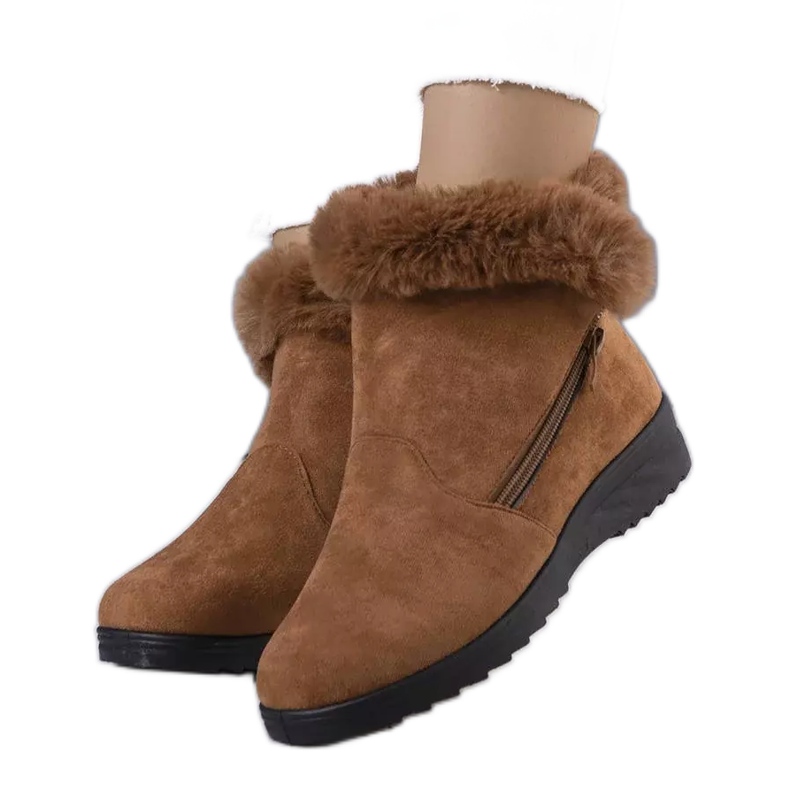 BM Hnědé zateplené sněhule s kožíškem Crina hnědý