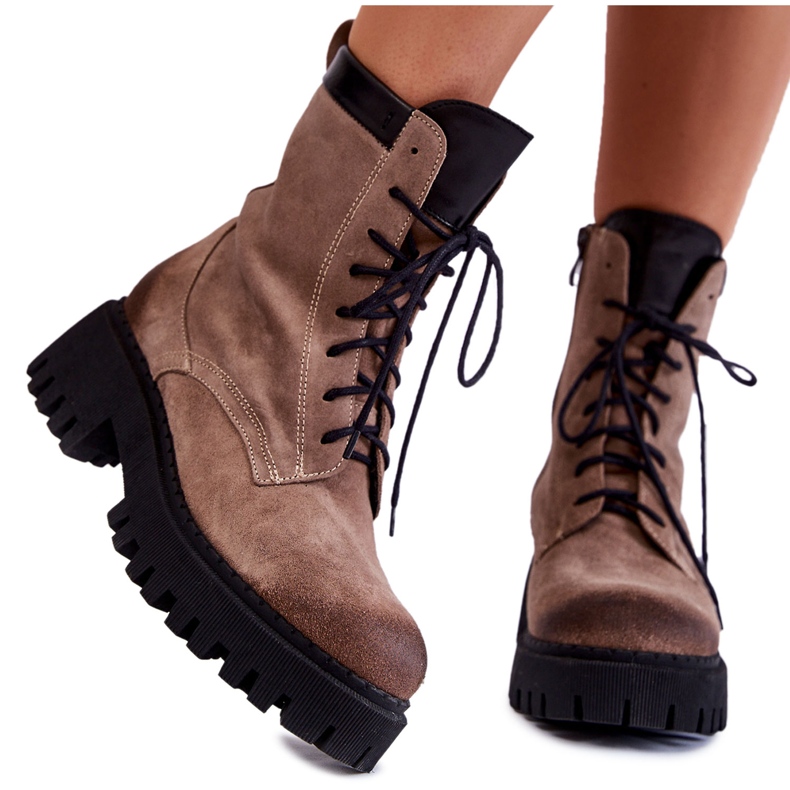 PL5 Klasické semišové teplé boty hnědé Caima béžový