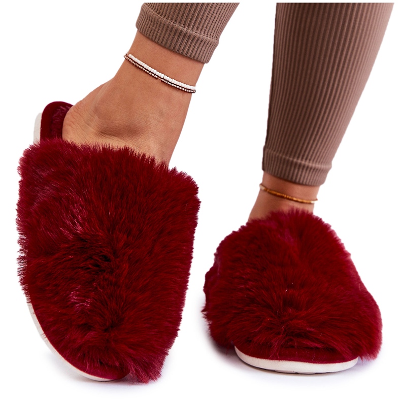 BM Dámské kožešinové pantofle Maroon Sheryl červené