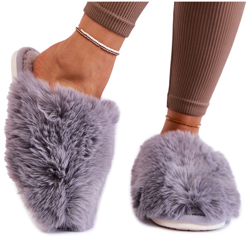 BM Dámské Šedé kožešinové pantofle Sheryl šedá