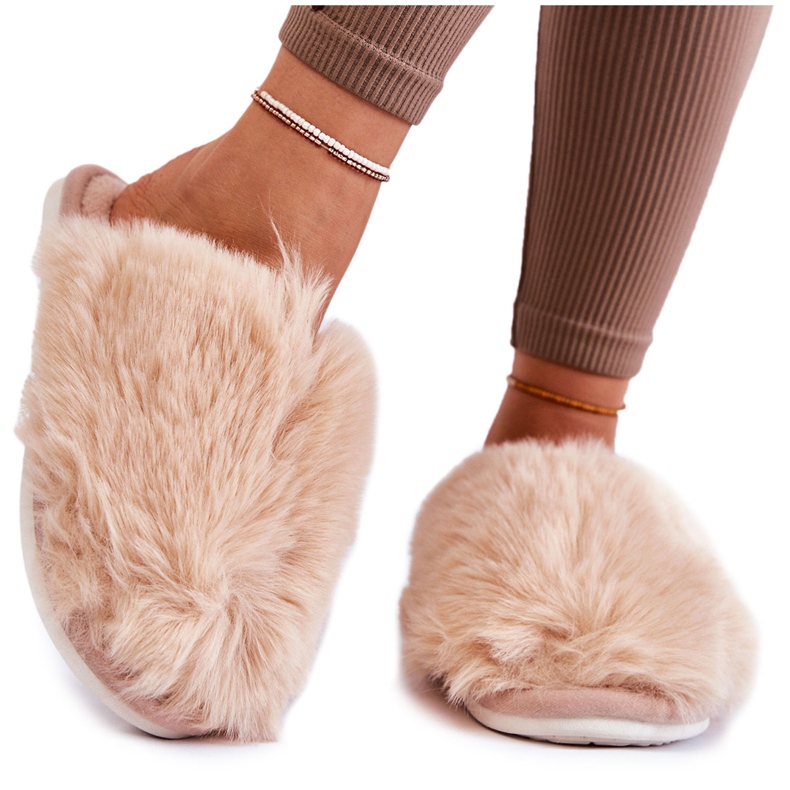 BM Dámské béžové kožešinové pantofle Sheryl béžový