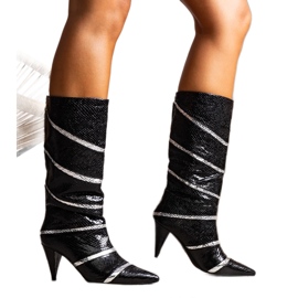 Černostříbrné zateplené kozačky Nevzo černý