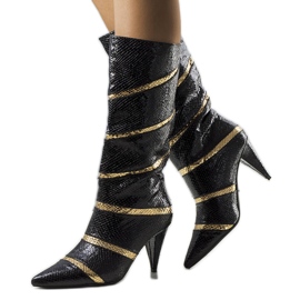 Černozlaté zateplené kozačky Nevzo černý