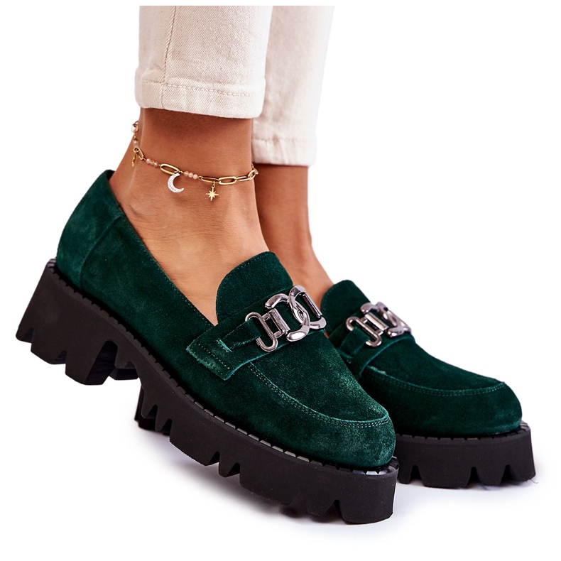 Dámské semišové boty s dekorací Laura Messi 2489 Green zelená