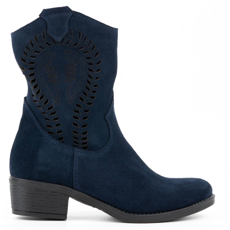 Olivier Dámské prolamované vysoké podpatky Angela tmavě modré kozačky modrý Olivier Dámské prolamované vysoké podpatky Angela tmavě modré kozačky modrý