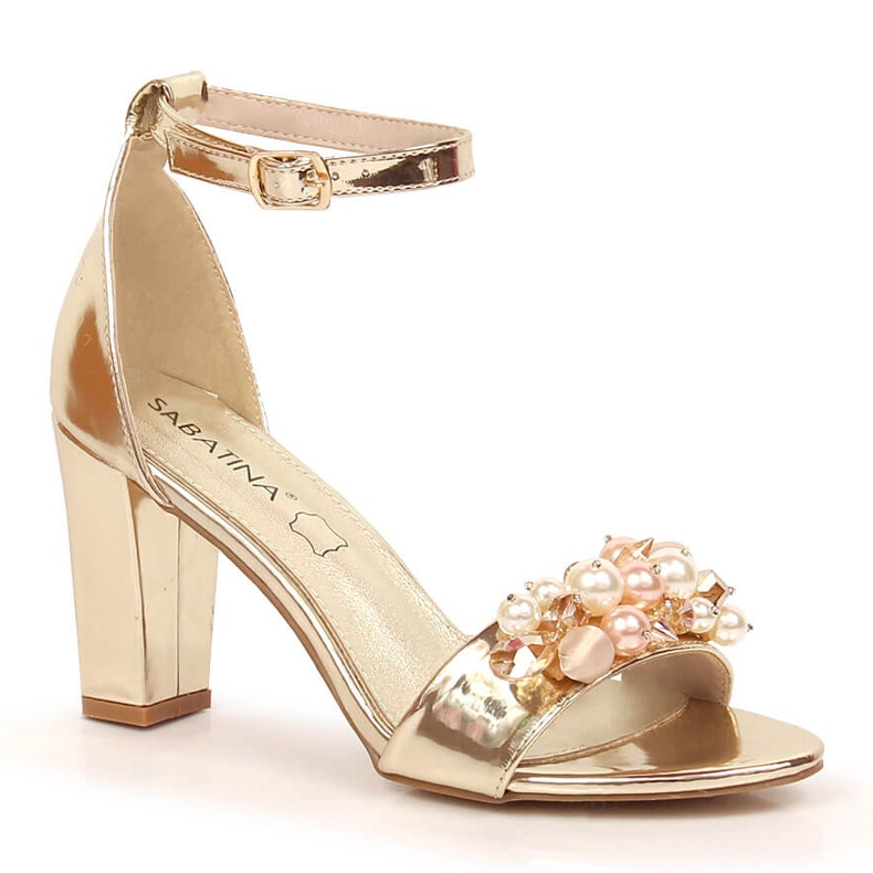 Dámské sandály na zrcadlovém sloupku se zlatými korálky Sabatina B185-2