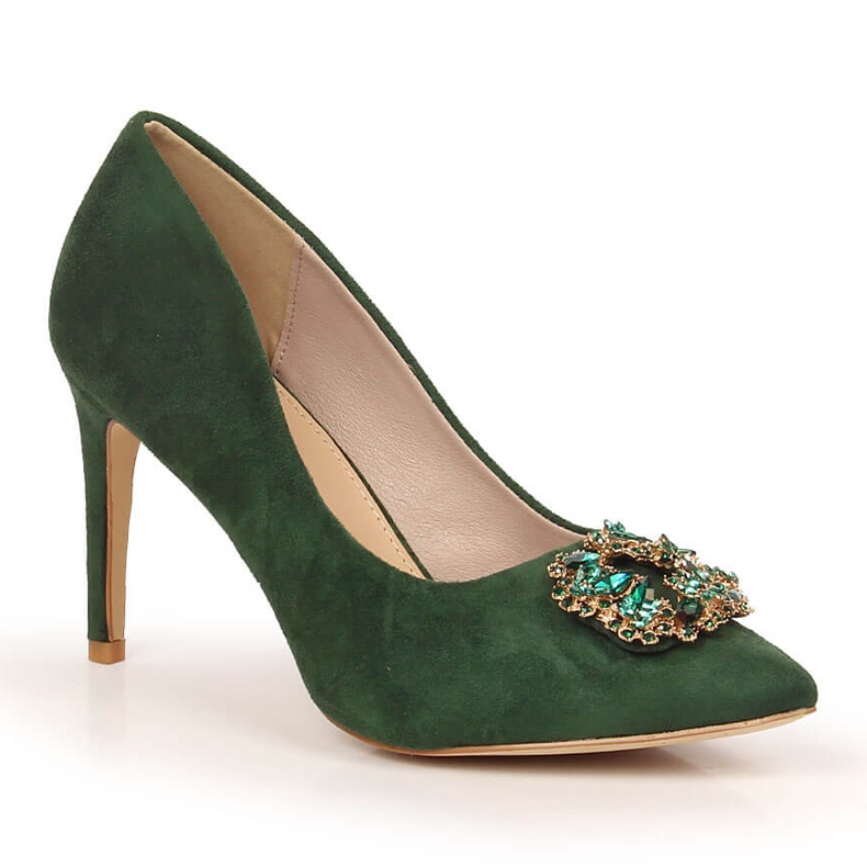 Zelené semišové podpatky s kubickými zirkony Sabatina 1328-1 zelená