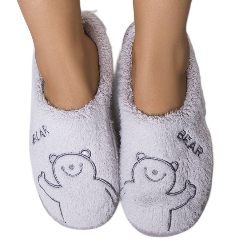 BM Smile Bear šedé měkké pantofle šedá