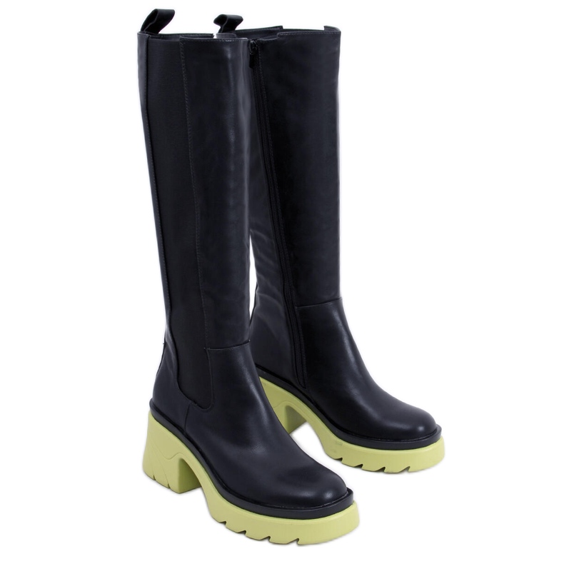 PA1 Kozačky s barevnou podrážkou od Woods BLACK/GREEN černá