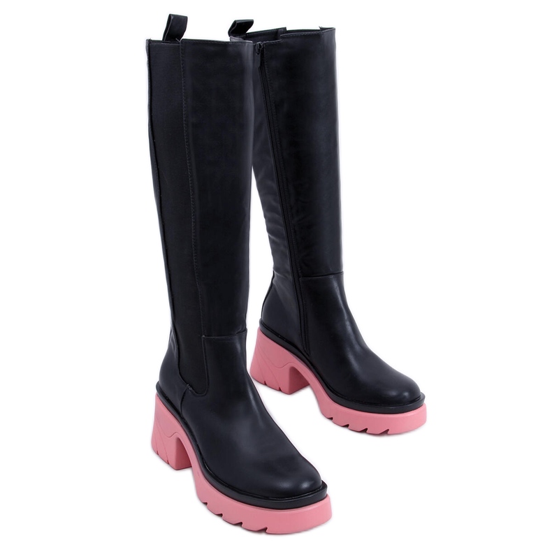 PA1 Kozačky s barevnou podrážkou od Woods BLACK/PEACHPUFF černá