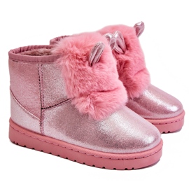 Dětské sněhule vyteplené kožíškem s ušima Pink Betty růžový