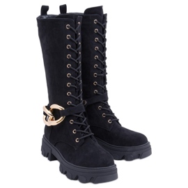 Charlize Black semišové šněrovací kozačky černý