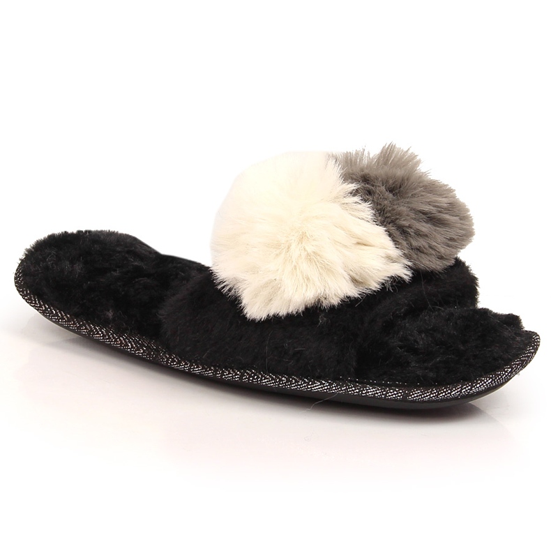 BM Dámské kožešinové pantofle s bambulí černá Stella