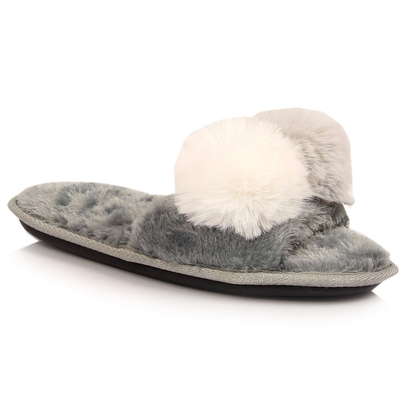 BM Dámské kožešinové pantofle s bambulí šedé Stella šedá