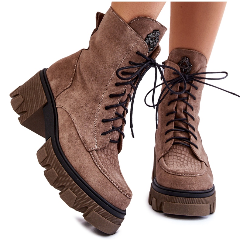 PL5 Semišové dámské zateplené boty Trapper Light Brown Rehin béžový hnědý