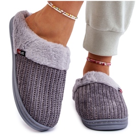 Dámské zateplené nazouvací pantofle s kožešinovou šedou Leriss šedá