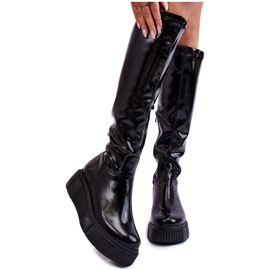 PL5 Lakované podkolenky na platformě Black Spectrum černý