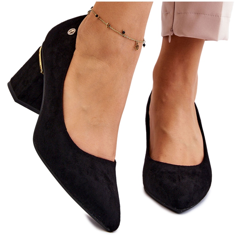 PS1 Klasické semišové lodičky na vysokém podpatku s černým zdobením Derren černá