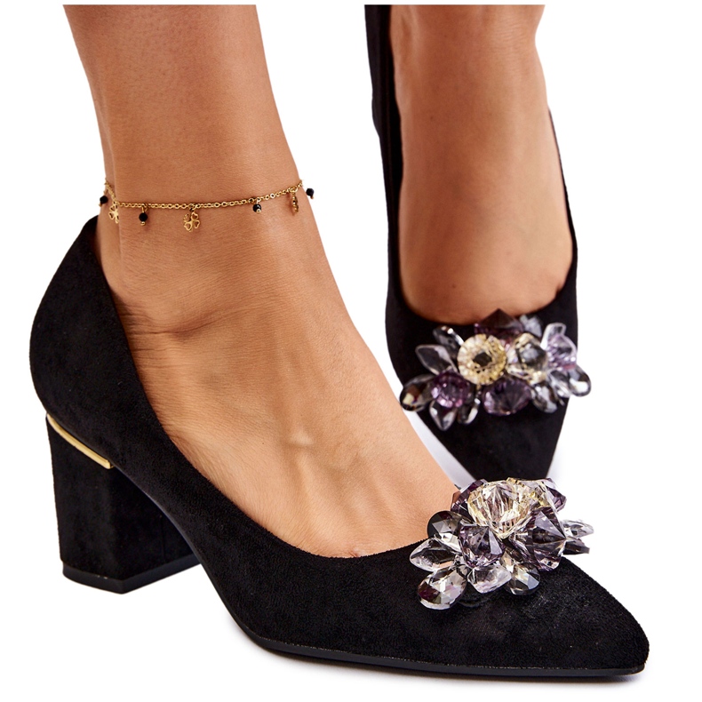 PS1 Elegantní semišové lodičky s černým zdobením Elianne černá