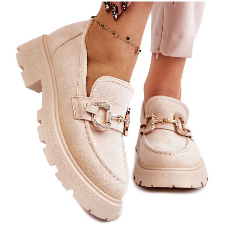 PS1 Dámské semišové boty na platformě s béžovou deirou béžový