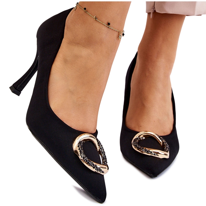 PS1 Elegantní vysoké podpatky s módní černou drahocennou dekorací černá