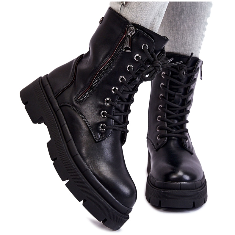 PG1 Dámské kožené šněrovací boty Trapper Black Shanna černá