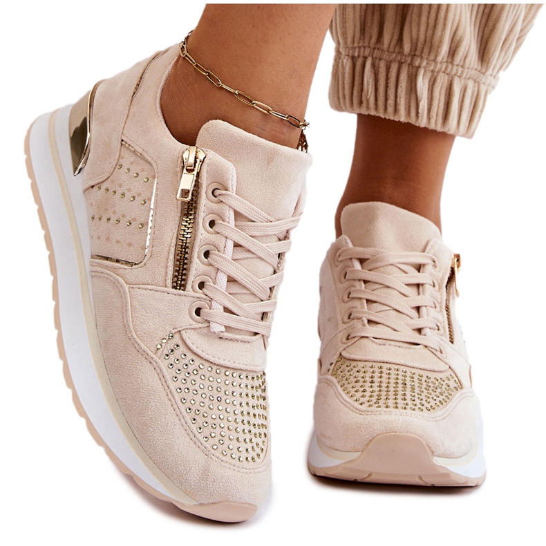 PG1 Dámská sportovní obuv s ozdobným zipem krémová Adrea vícebarevný