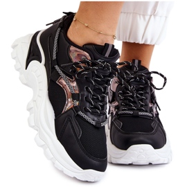 PA1 Dámská sportovní obuv šněrovaná na platformě černá Minea