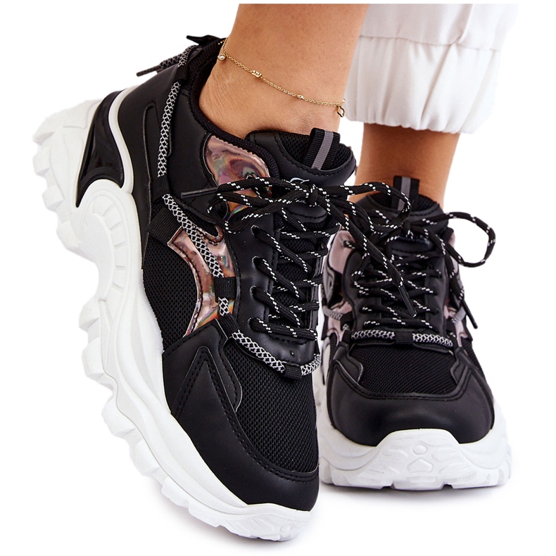 PA1 Dámská sportovní obuv šněrovaná na platformě černá Minea