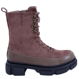 BM Šněrovací kozačky Kinney Khaki hnědý BM Šněrovací kozačky Kinney Khaki hnědý