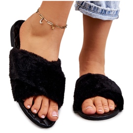 Dámské ploché podpatky s kožešinou černá Lussie černý