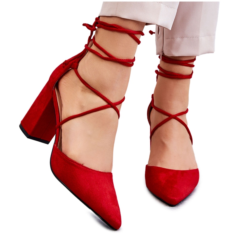 PA1 Klasické vázané semišové lodičky Červená Lucira červené