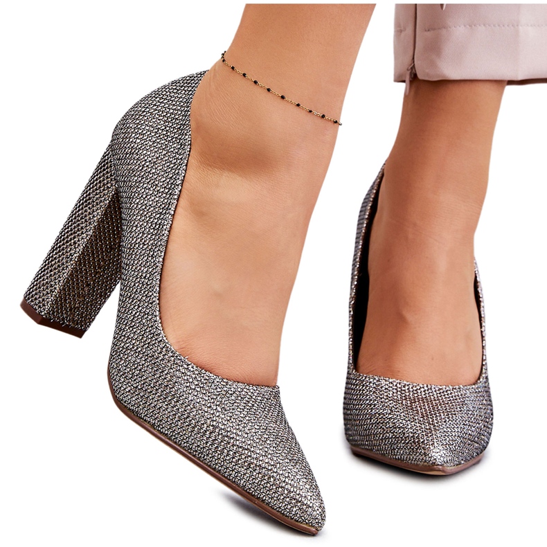 PA1 Lesklé lodičky Na Podpatku Stříbro-Zlatá Elmira hnědý stříbrný