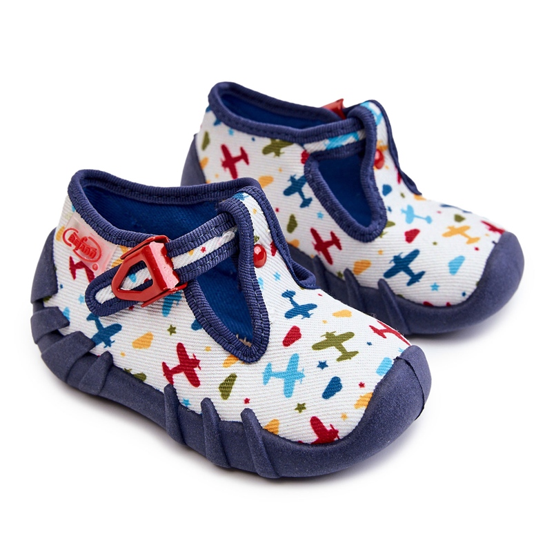 BEFADO S.A. Boty Pantofle Befado Planes 110P463 White and Navy bílý námořnická modrá