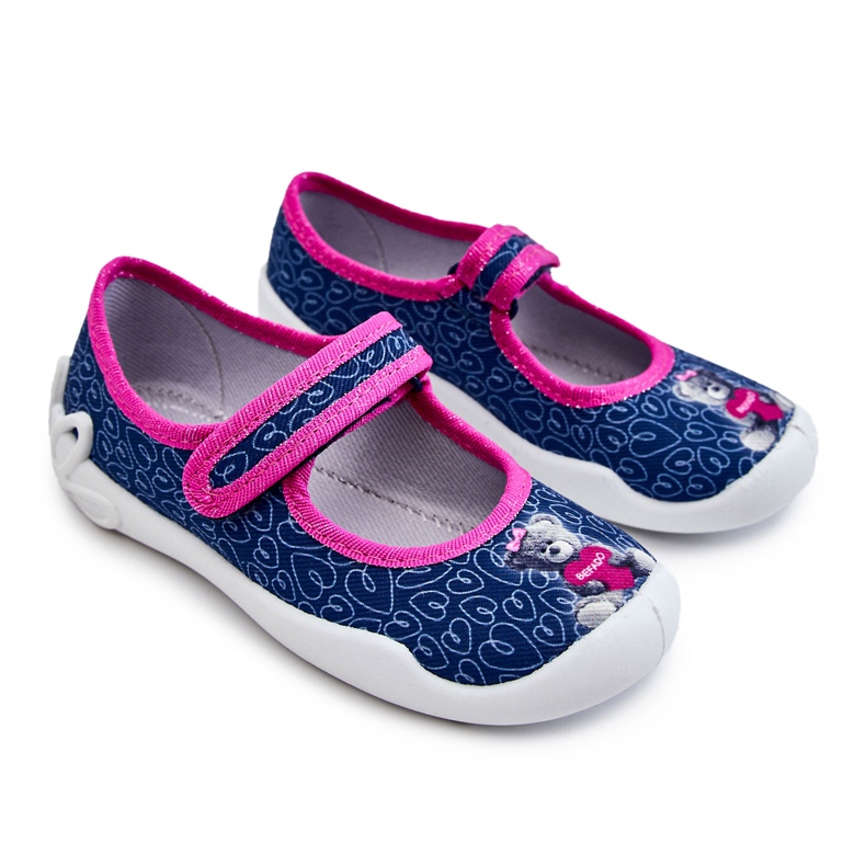 BEFADO S.A. Dětské pantofle Ballerina Befado Bear 114X505 Navy Blue námořnická modrá růžový