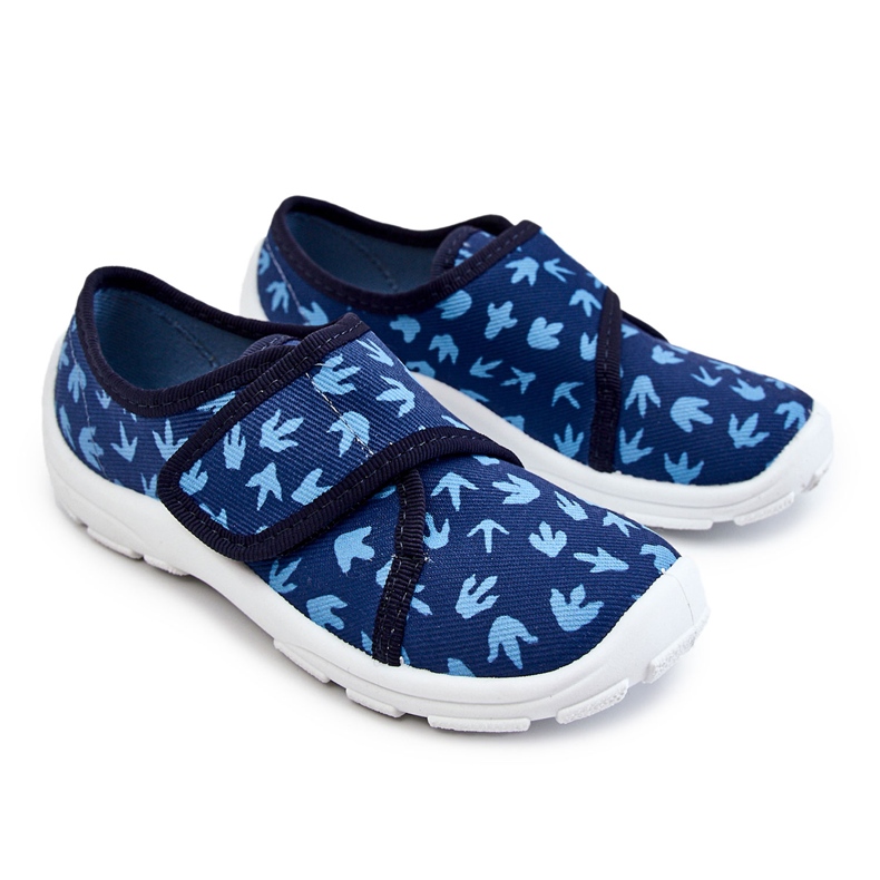 BEFADO S.A. Dětské pantofle Befado Traces of a Dinosaur 974X476 Navy Blue námořnická modrá