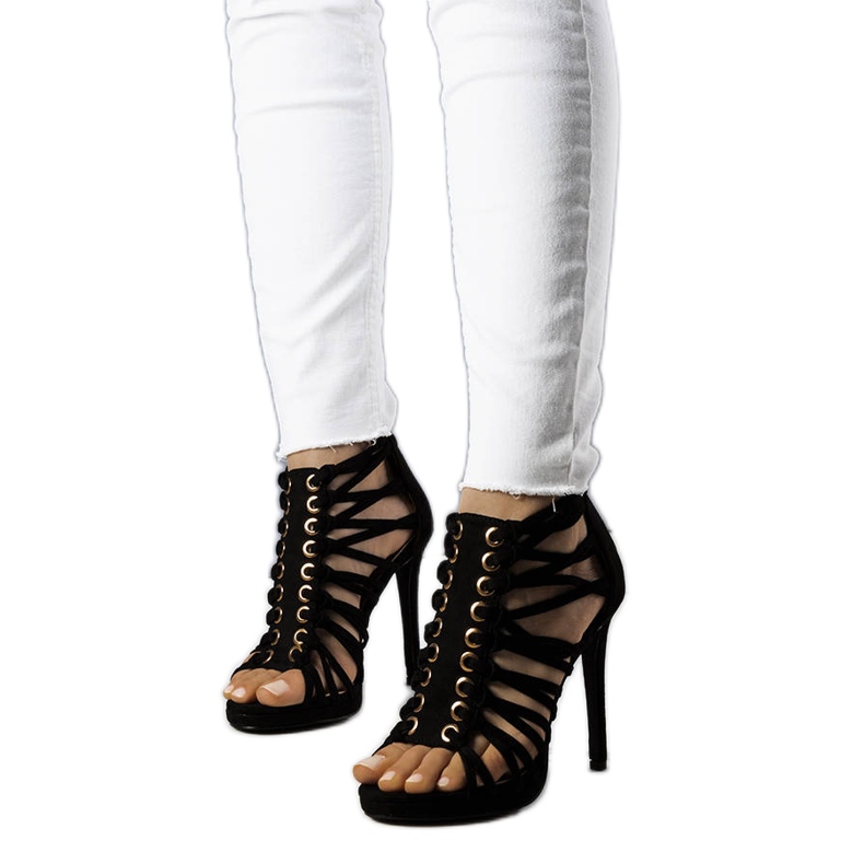 Černé sandály Pompis na vysokém podpatku černá Černé sandály Pompis na vysokém podpatku černá