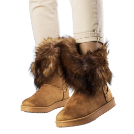 BM Hnědé zateplené sněhule s kožíškem od Kynlee šedá