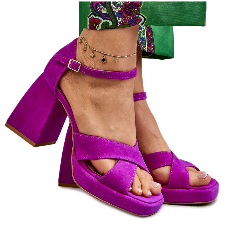 Lewski Shoes Dámské semišové sandály na vysokém podpatku Leski Boty 3221 Fuchsia růžový