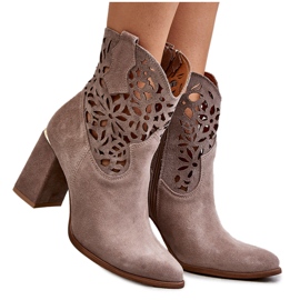 Lewski Shoes Semišové prolamované kotníkové boty Leewski Shoes 3264 Světle hnědé hnědý