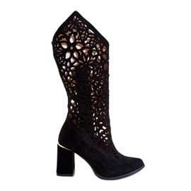 Lewski Shoes Semišové prolamované boty Leewski Boty 3234 Black černý