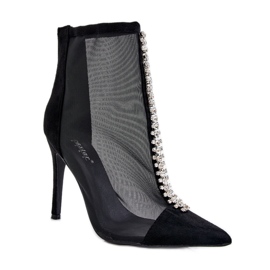 Módní dámské boty na vysokém podpatku se síťovinou v černé barvě Rummi černá