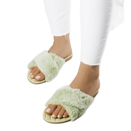 Pantofle Karsyn zelené s kožíškem zelený