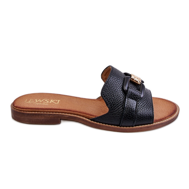 Lewski Shoes Kožené dámské pantofle Leewski Boty 3270 Black černá zlatý