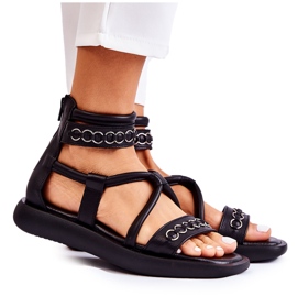 Kožené sandály na platformě Maciejka 05559-01 Černá