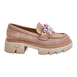 Dámské mokasíny Brogues s ozdobami Béžová Issac béžový Dámské mokasíny Brogues s ozdobami Béžová Issac béžový